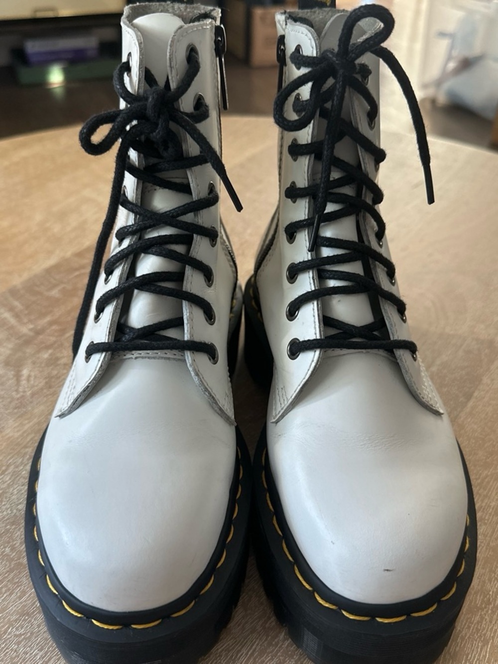 Dr. Martens Jadon Style White Leather Lace-Up Boots